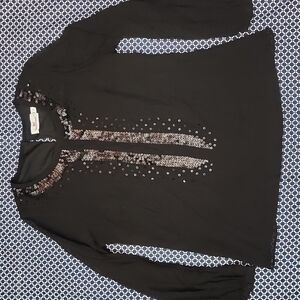 Vineyard Vines Womens Blouse Top Size 4 Black Sequin Silk Long Sleeve